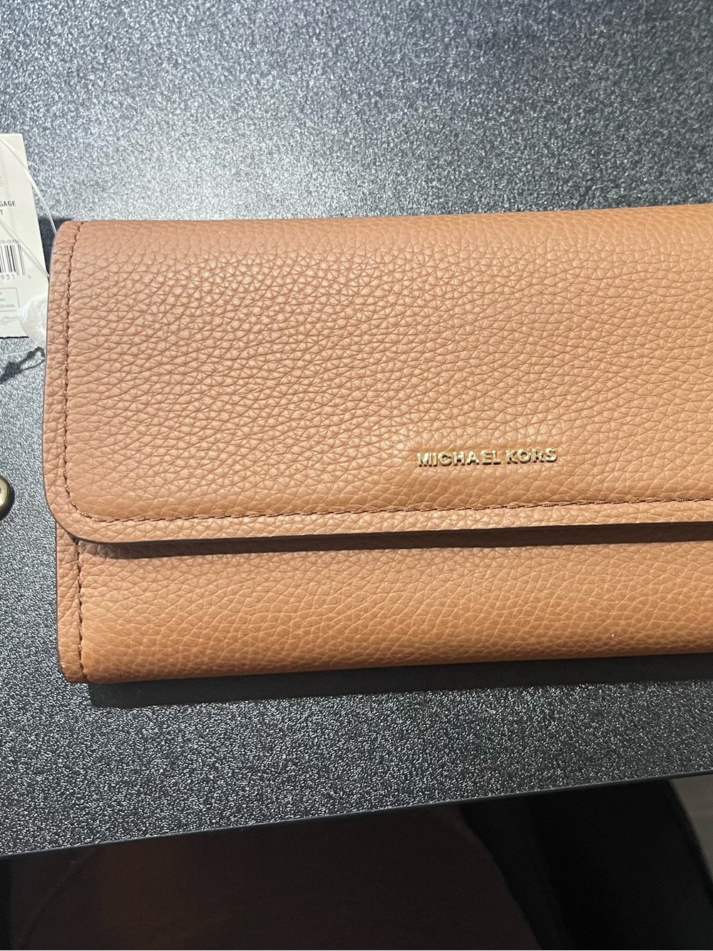 Michael Kors Pebbled Leather Wallet in Tan Brown with Gold Logo, NWT